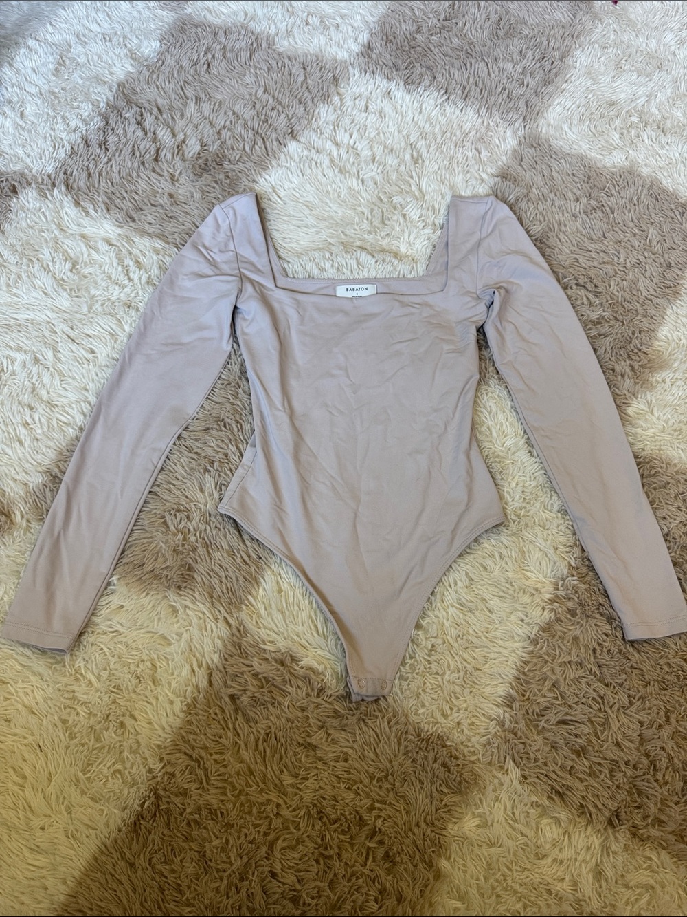 Babaton Square Neck Long Sleeve Kids Bodysuit in Light Taupe